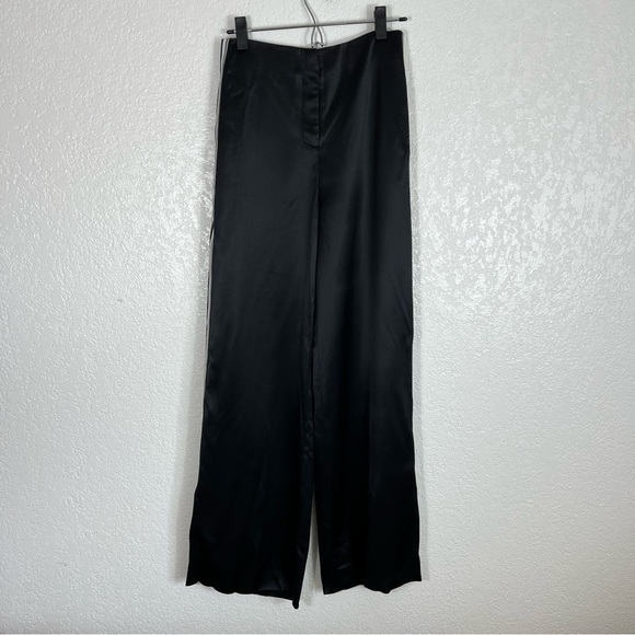 Diane Von Furstenberg Chic Black tuxedo stripe Satin Pants - Picture 2 of 11